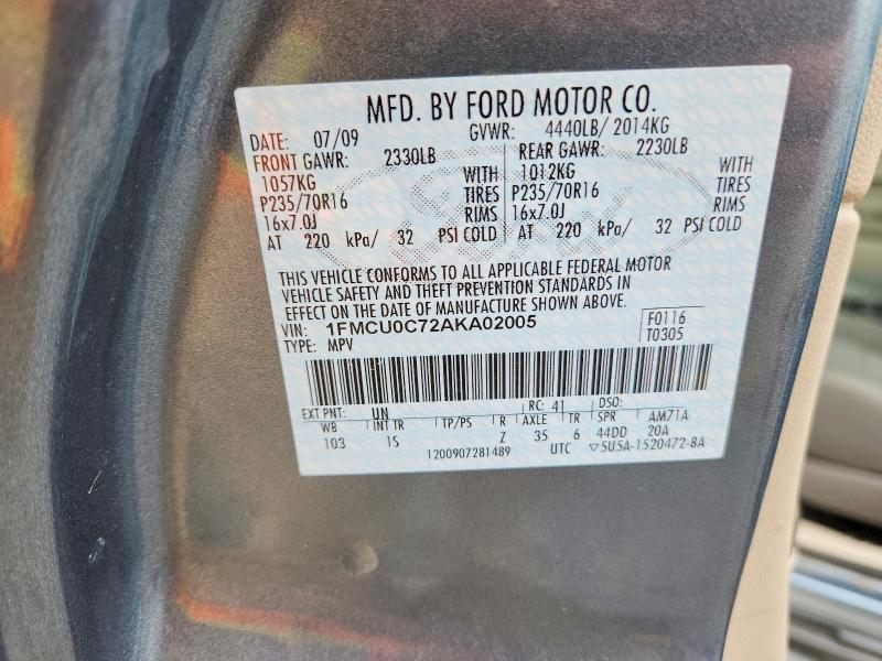 Aukcja sprzedaży 2010 Ford Escape, vin: 1FMCU0C72AKA02005, numer aukcji: 54489376