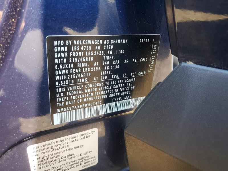 53027126 :رقم المزاد ، WVGAV7AX0BW553432 vin ، 2011 Volkswagen Tiguan مزاد بيع