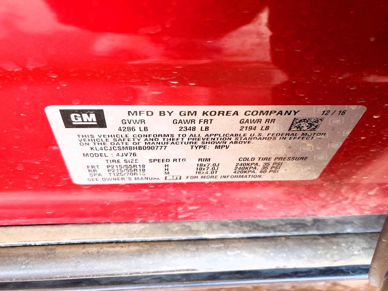 55101106 :رقم المزاد ، KL4CJCSM8HB090777 vin ، 2017 Buick Encore مزاد بيع