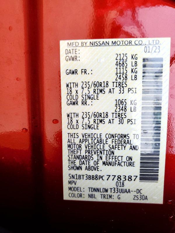 2023 Nissan Rogue მანქანა იყიდება აუქციონზე, vin: 5N1BT3BB8PC778387, აუქციონის ნომერი: 54353656