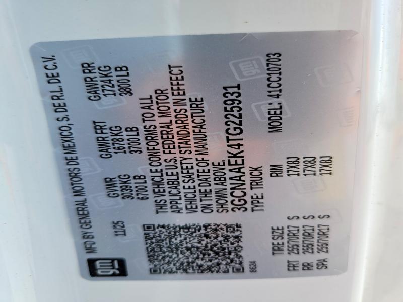 Aukcja sprzedaży 2026 Chevrolet Silverado, vin: 3GCNAAEK4TG225931, numer aukcji: 54070566
