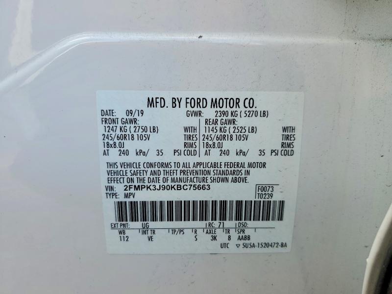 Продаж на аукціоні авто 2019 Ford Edge, vin: 2FMPK3J90KBC75663, номер лоту: 55064556