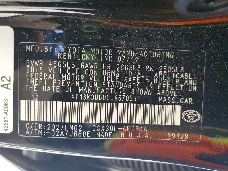 Продажа на аукционе авто 2012 Toyota Avalon, vin: 4T1BK3DB0CU467055, номер лота: 54519386