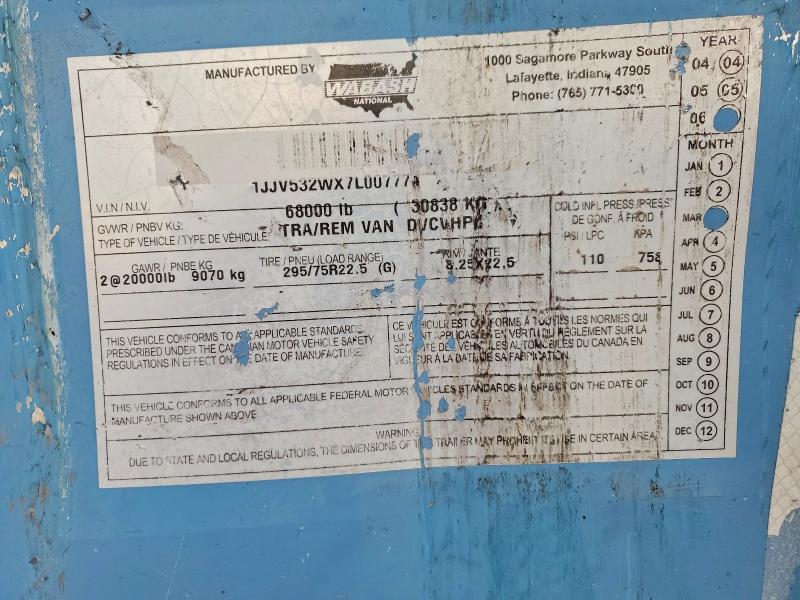 Продаж на аукціоні авто 2007 Wabash 53' Reefer Trailer, vin: 1JJV532WX7L007774, номер лоту: 52032056