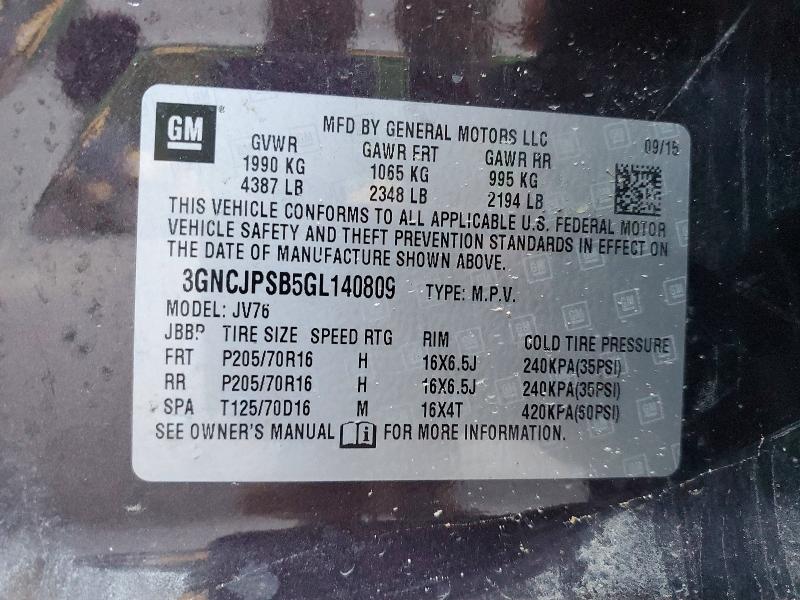 54968836 :رقم المزاد ، 3GNCJPSB5GL140809 vin ، 2016 Chevrolet Trax مزاد بيع