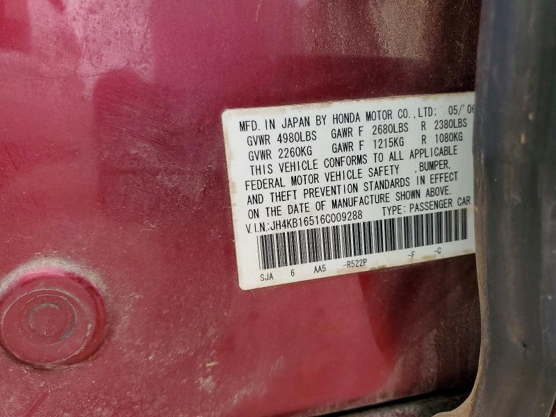 53942166 :رقم المزاد ، JH4KB16516C009288 vin ، 2006 Acura Rl مزاد بيع