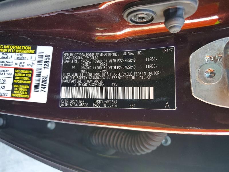 Aukcja sprzedaży 2018 Toyota Sequoia, vin: 5TDZY5G13JS069355, numer aukcji: 54242986