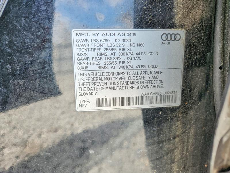 52731286 :رقم المزاد ، WA1LGAFE5FD024551 vin ، 2015 Audi Q7 مزاد بيع