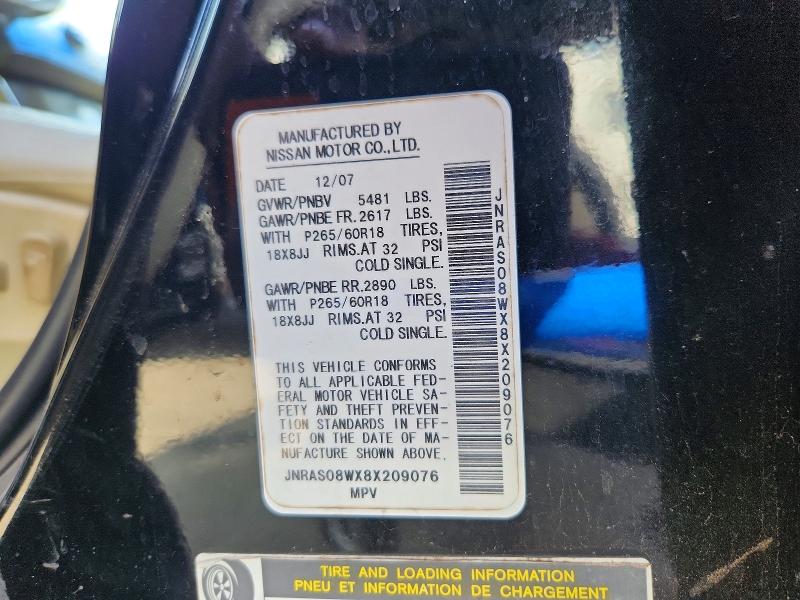 Aukcja sprzedaży 2008 Infiniti Fx35, vin: JNRAS08WX8X209076, numer aukcji: 54979466