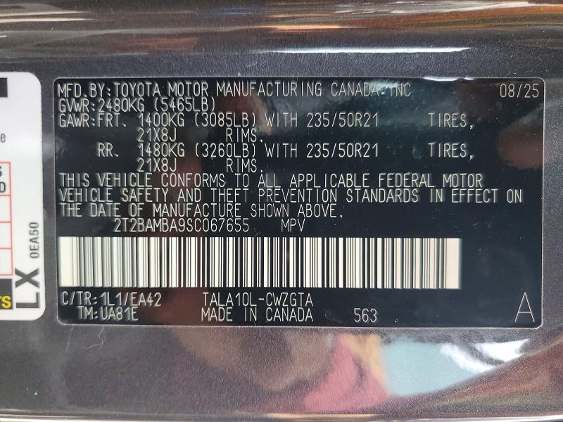 52814676 :رقم المزاد ، 2T2BAMBA9SC067655 vin ، 2025 Lexus Rx 350 مزاد بيع