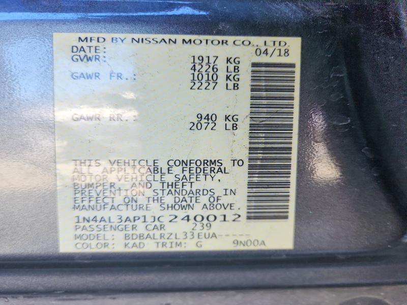 52258286 :رقم المزاد ، 1N4AL3AP1JC240012 vin ، 2018 Nissan Altima مزاد بيع