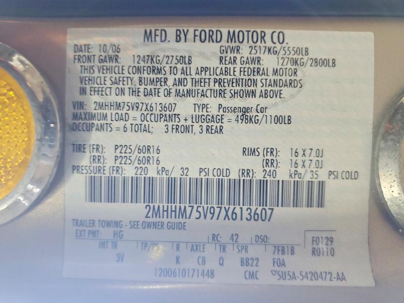 52015226 :رقم المزاد ، 2MHHM75V97X613607 vin ، 2007 Mercury Grand Marquis مزاد بيع