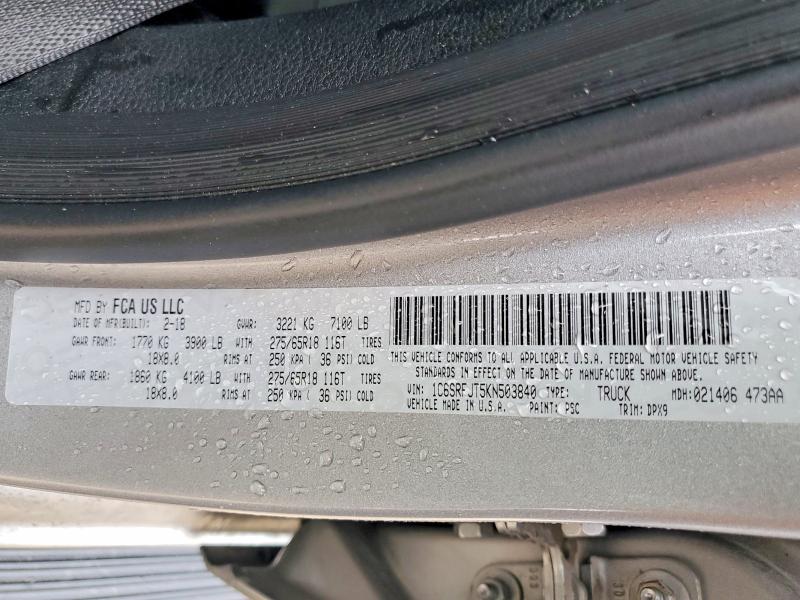 Продаж на аукціоні авто 2019 Ram 1500, vin: 1C6SRFJT5KN503840, номер лоту: 52717236