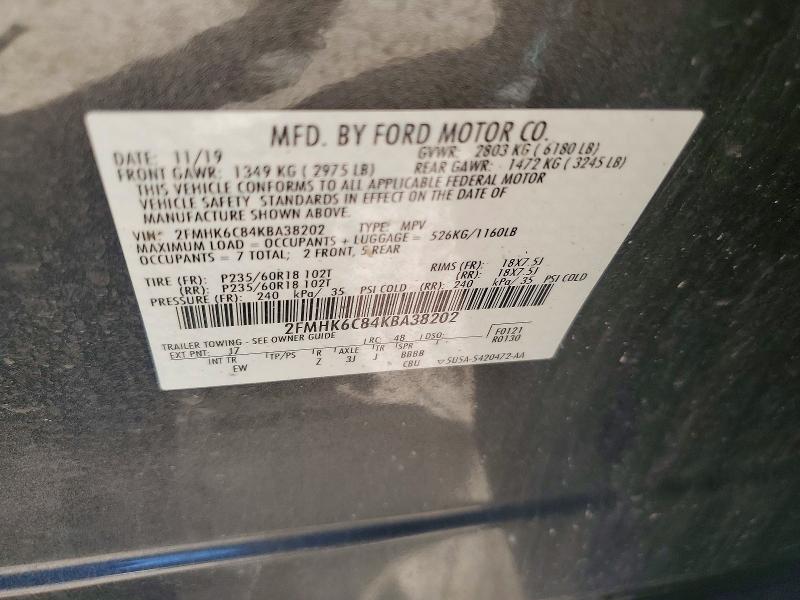 49328866 :رقم المزاد ، 2FMHK6C84KBA38202 vin ، 2019 Ford Flex مزاد بيع