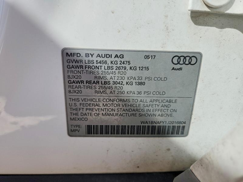 Продаж на аукціоні авто 2018 Audi Q5, vin: WA1BNAFY1J2016804, номер лоту: 53407236