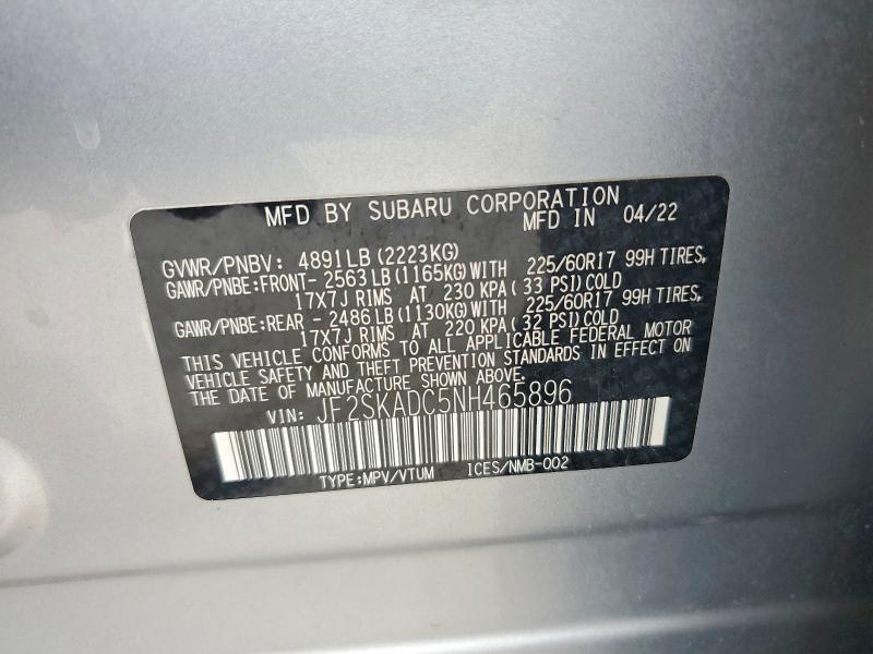 Aukcja sprzedaży 2022 Subaru Forester, vin: JF2SKADC5NH465896, numer aukcji: 54659996