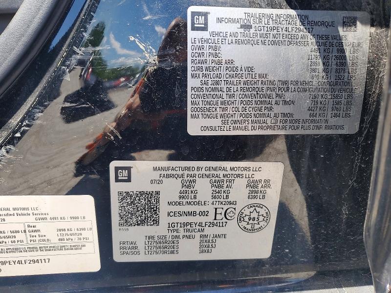51766086 :رقم المزاد ، 1GT19PEY4LF294117 vin ، 2020 Gmc Sierra مزاد بيع