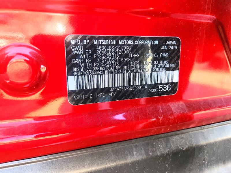 53570776 :رقم المزاد ، JA4AT5AA2LZ000110 vin ، 2020 Mitsubishi Eclipse Cross مزاد بيع