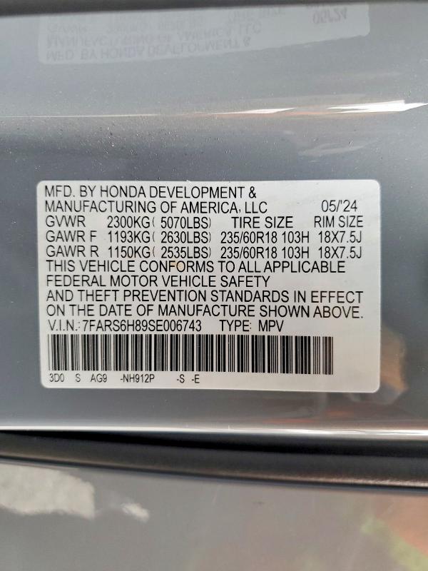 Продажа на аукционе авто 2025 Honda Cr-v, vin: 7FARS6H89SE006743, номер лота: 52736756