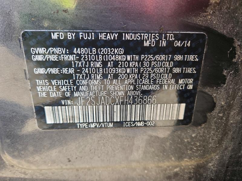 Продаж на аукціоні авто 2015 Subaru Forester, vin: JF2SJADCXFH436866, номер лоту: 53007036