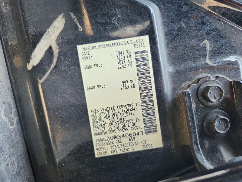 2012 Nissan Altima მანქანა იყიდება აუქციონზე, vin: 1N4AL2AP8CN406043, აუქციონის ნომერი: 52524656