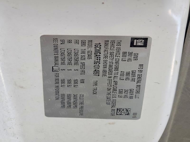 2016 Chevrolet Express G2500 მანქანა იყიდება აუქციონზე, vin: 1GCWGAFF3G1314897, აუქციონის ნომერი: 53118266