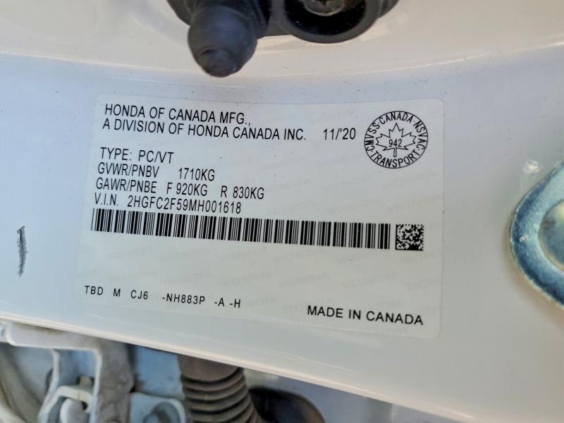 2021 Honda Civic მანქანა იყიდება აუქციონზე, vin: 2HGFC2F59MH001618, აუქციონის ნომერი: 55391706