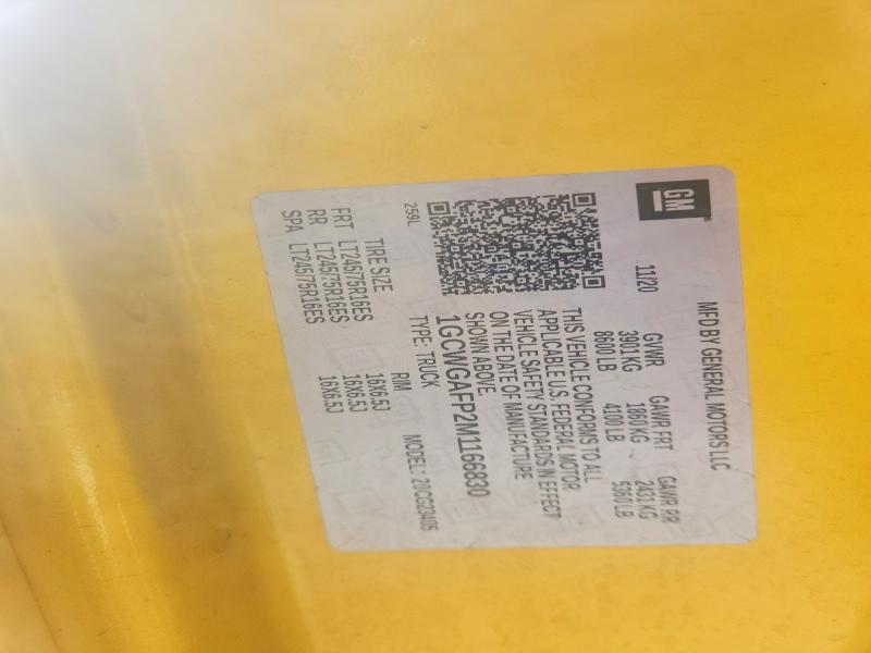 Продаж на аукціоні авто 2021 Chevrolet Express 2500, vin: 1GCWGAFP2M1166830, номер лоту: 53905966