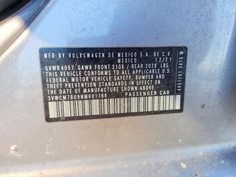 Продаж на аукціоні авто 2022 Volkswagen Jetta, vin: 3VWCM7BU9NM001188, номер лоту: 52967356