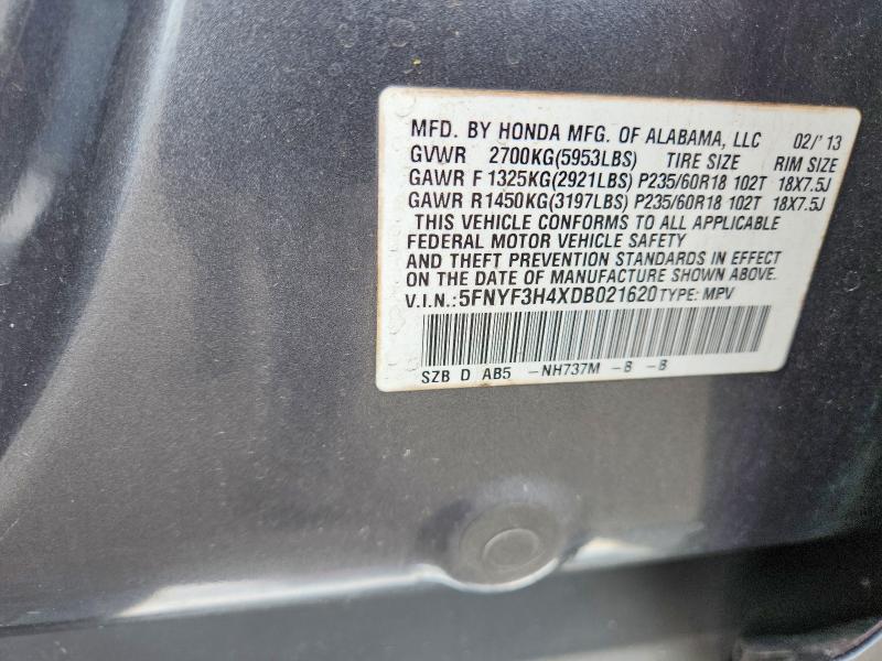 55124186 :رقم المزاد ، 5FNYF3H4XDB021620 vin ، 2013 Honda Pilot مزاد بيع