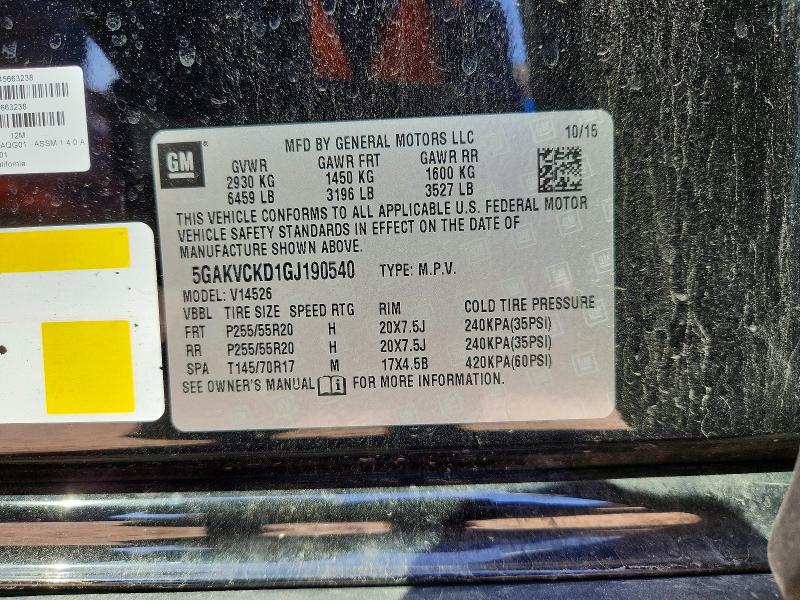 Aukcja sprzedaży 2016 Buick Enclave, vin: 5GAKVCKD1GJ190540, numer aukcji: 53193106