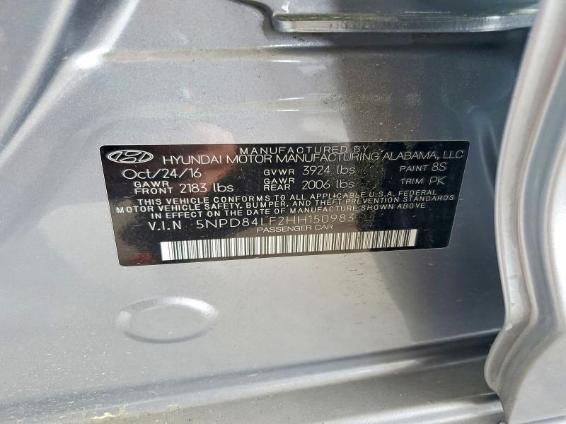 52841696 :رقم المزاد ، 5NPD84LF2HH150983 vin ، 2017 Hyundai Elantra مزاد بيع