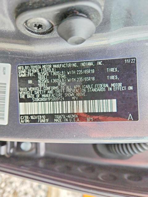 2023 Toyota Highlander მანქანა იყიდება აუქციონზე, vin: 5TDKDRBH1PS009124, აუქციონის ნომერი: 54770226