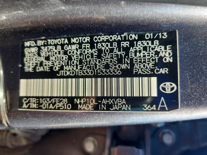 2013 Toyota Prius C მანქანა იყიდება აუქციონზე, vin: JTDKDTB33D1533336, აუქციონის ნომერი: 55588636