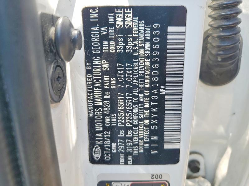 54074256 :رقم المزاد ، 5XYKT3A18DG396039 vin ، 2013 Kia Sorento مزاد بيع