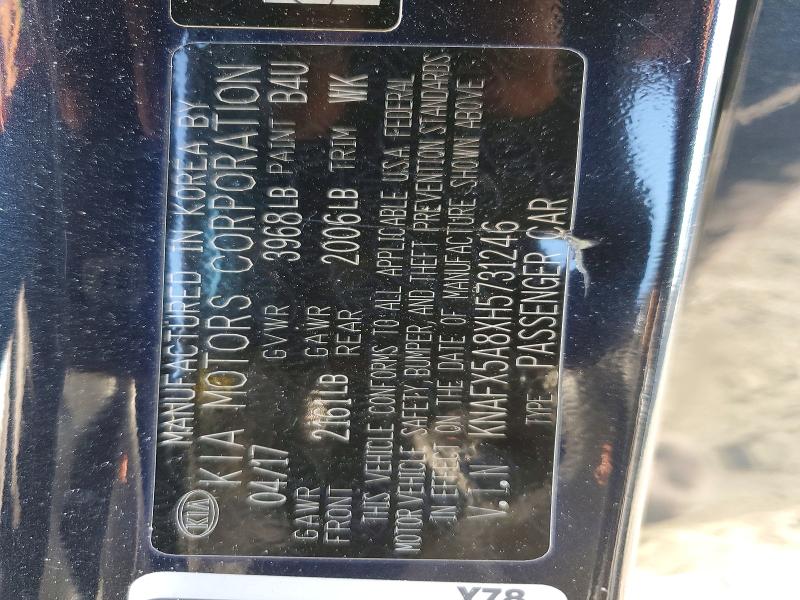 52254296 :رقم المزاد ، KNAFX5A8XH5731246 vin ، 2017 Kia Forte مزاد بيع
