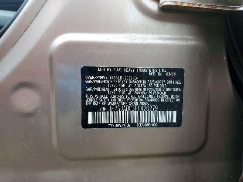2015 Subaru Forester მანქანა იყიდება აუქციონზე, vin: JF2SJADC3FH420279, აუქციონის ნომერი: 53889676