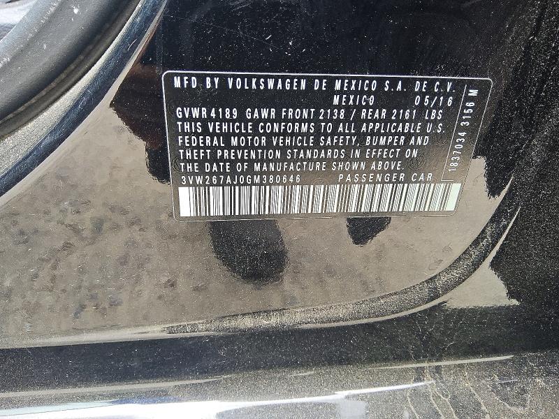 52221366 :رقم المزاد ، 3VW267AJ0GM380646 vin ، 2016 Volkswagen Jetta مزاد بيع