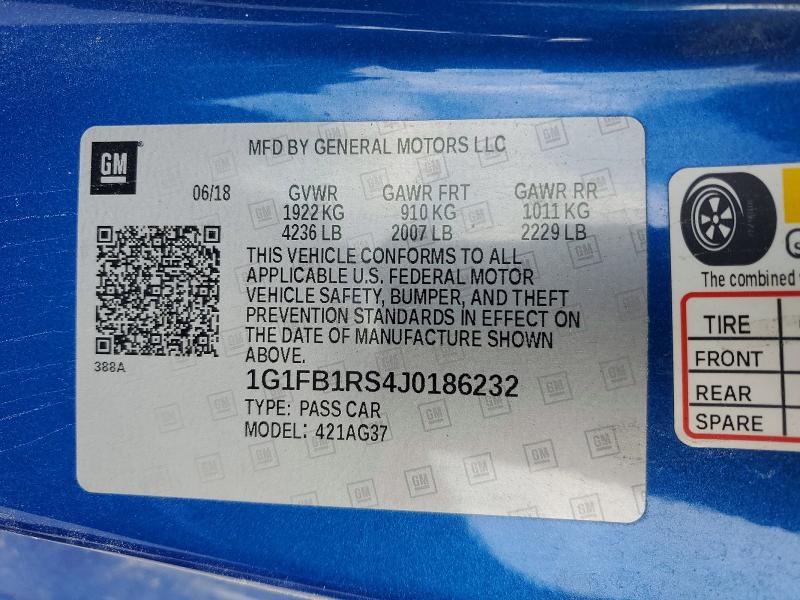 Продаж на аукціоні авто 2018 Chevrolet Camaro, vin: 1G1FB1RS4J0186232, номер лоту: 54150636