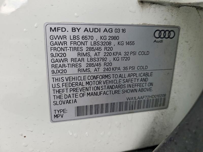 54445906 :رقم المزاد ، WA1LAAF72HD010208 vin ، 2017 Audi Q7 مزاد بيع