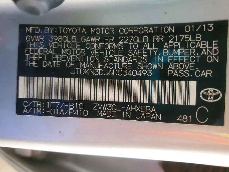 Aukcja sprzedaży 2013 Toyota Prius, vin: JTDKN3DU6D0340493, numer aukcji: 54314416
