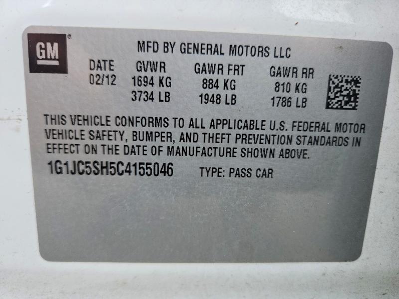 Продаж на аукціоні авто 2012 Chevrolet Sonic, vin: 1G1JC5SH5C4155046, номер лоту: 53320246
