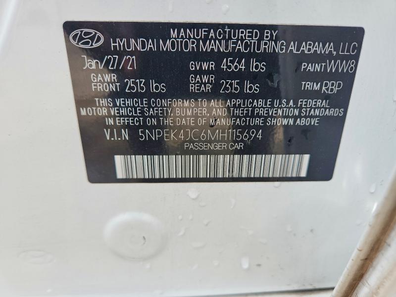 Продаж на аукціоні авто 2021 Hyundai Sonata, vin: 5NPEK4JC6MH115694, номер лоту: 54450046