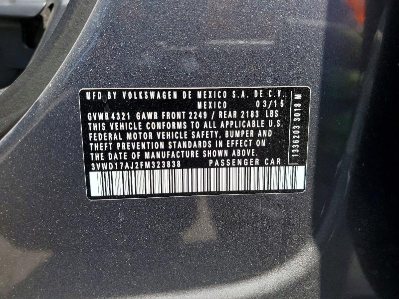 Продажа на аукционе авто 2015 Volkswagen Jetta, vin: 3VWD17AJ2FM323838, номер лота: 54678286