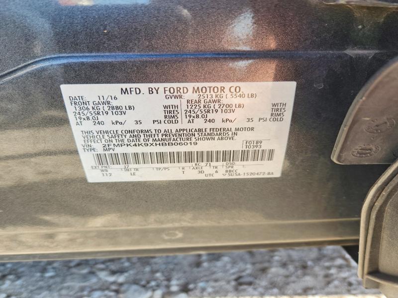 53416426 :رقم المزاد ، 2FMPK4K9XHBB06019 vin ، 2017 Ford Edge مزاد بيع