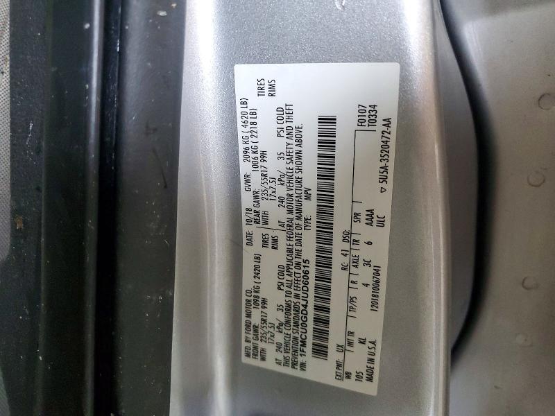 2018 Ford Escape მანქანა იყიდება აუქციონზე, vin: 1FMCU0GD4JUD60615, აუქციონის ნომერი: 54591816
