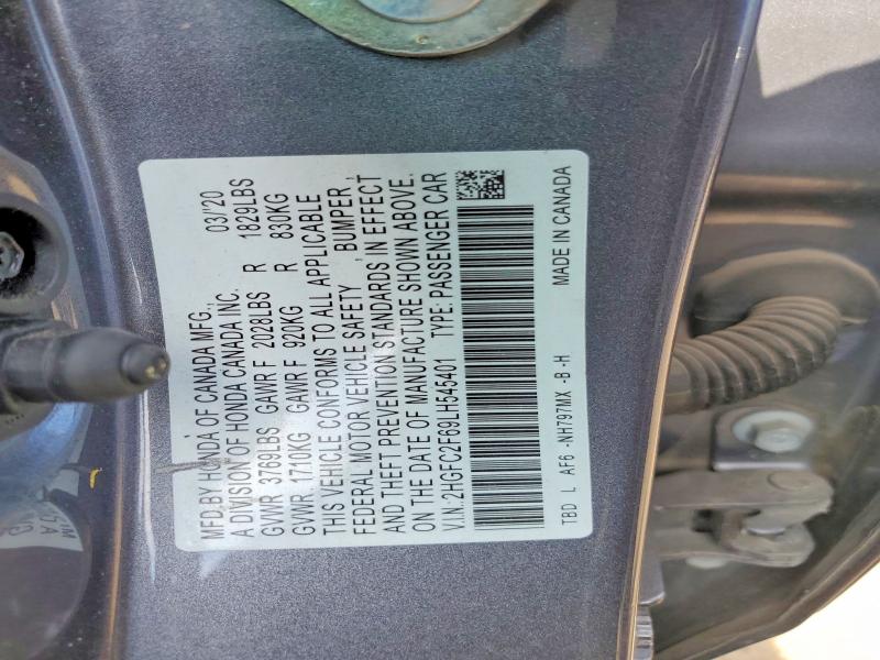 2020 Honda Civic მანქანა იყიდება აუქციონზე, vin: 2HGFC2F69LH545401, აუქციონის ნომერი: 53531786