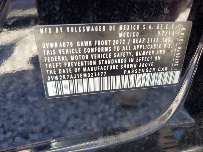 2014 Volkswagen Jetta მანქანა იყიდება აუქციონზე, vin: 3VW2K7AJ1EM327477, აუქციონის ნომერი: 53535716