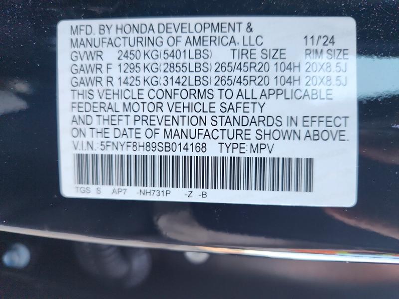 53592786 :رقم المزاد ، 5FNYF8H89SB014168 vin ، 2025 Honda Passport مزاد بيع