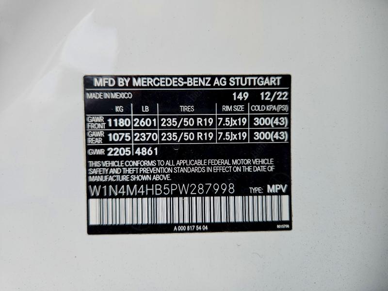 51881016 :رقم المزاد ، W1N4M4HB5PW287998 vin ، 2023 Mercedes-benz Glb مزاد بيع